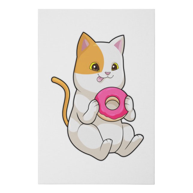 Cat Eating Donut Faux Canvas Print (Front)