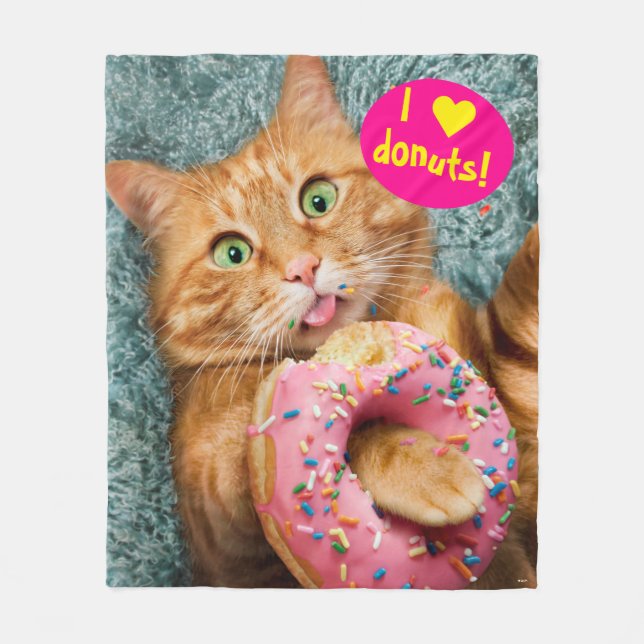 Cat Eating Donut Fleece Blanket (Front)