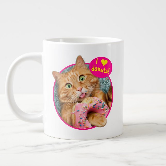 Cat Eating Donut Giant Coffee Mug (Left)