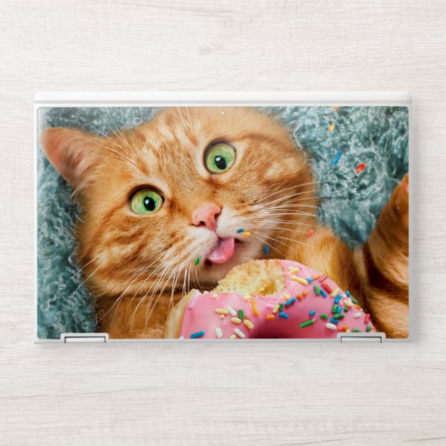 Cat Eating Donut HP Laptop Skin (Front)
