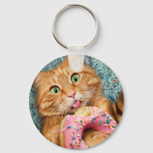 Cat Eating Donut Keychain