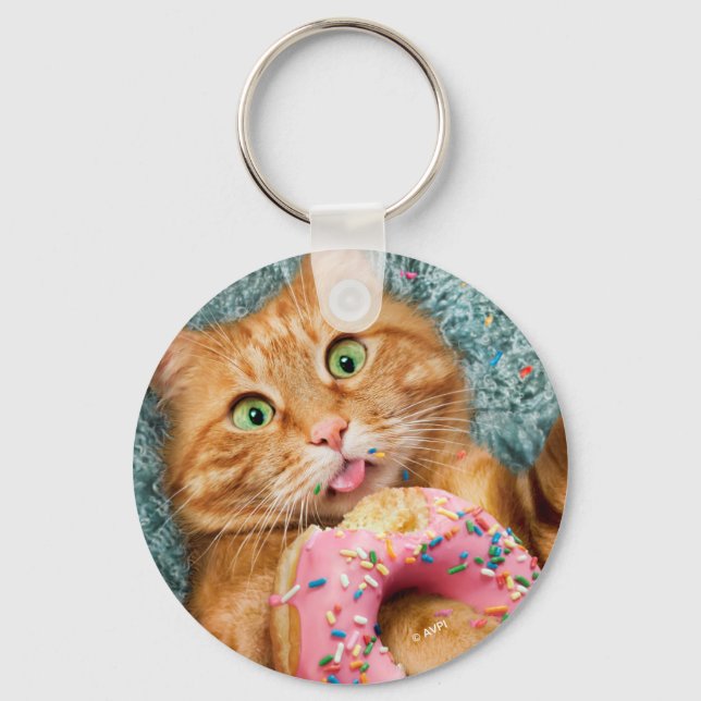 Cat Eating Donut Keychain (Front)