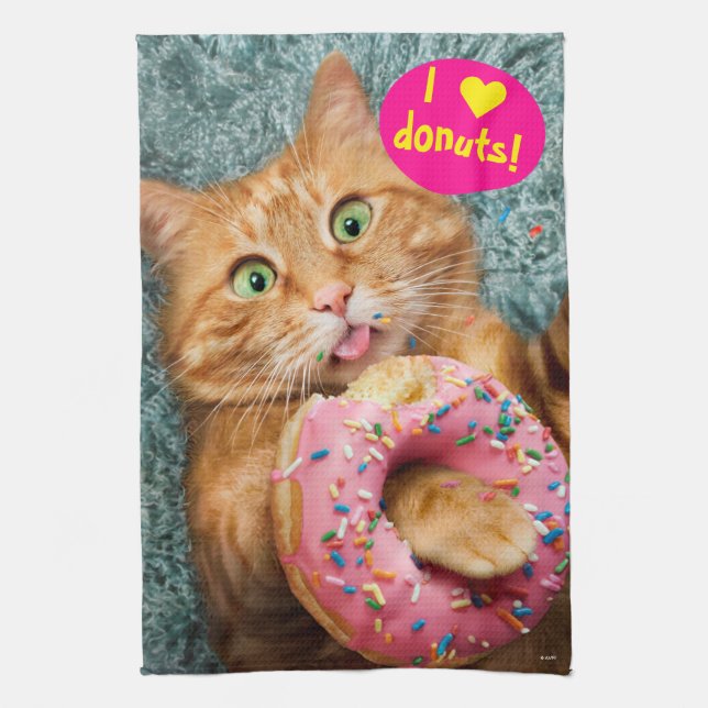 Cat Eating Donut Kitchen Towel (Vertical)