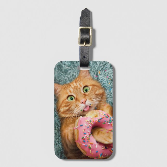 Cat Eating Donut Luggage Tag (Front Vertical)