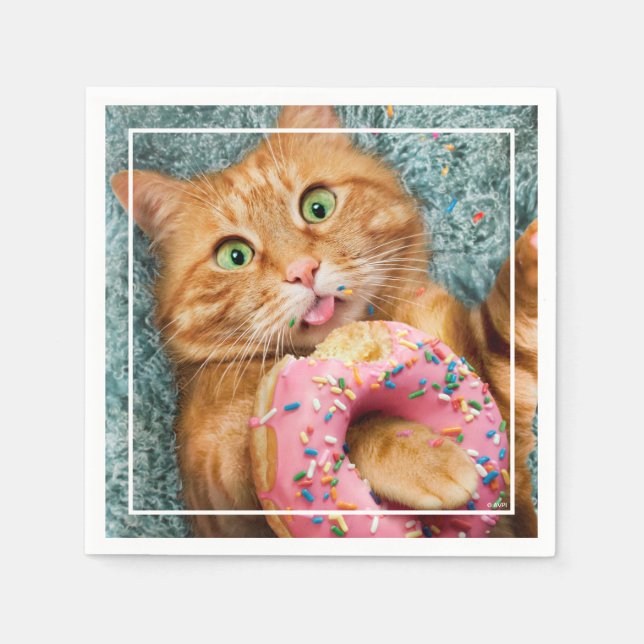 Cat Eating Donut Napkins (Front)
