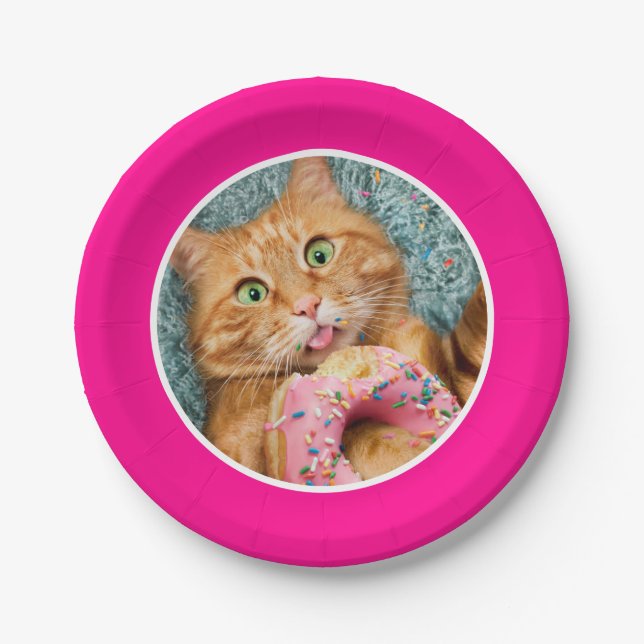 Cat Eating Donut Paper Plates (Front)