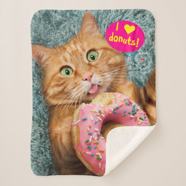 Cat Eating Donut Sherpa Blanket (Front)