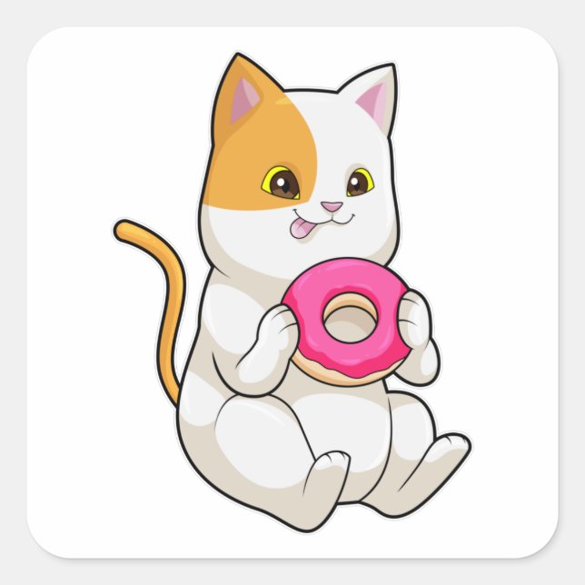 Cat Eating Donut Square Sticker (Front)