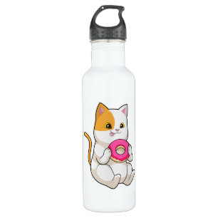Cat Eating Donut Stainless Steel Water Bottle