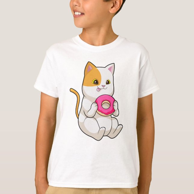 Cat Eating Donut T-Shirt (Front)