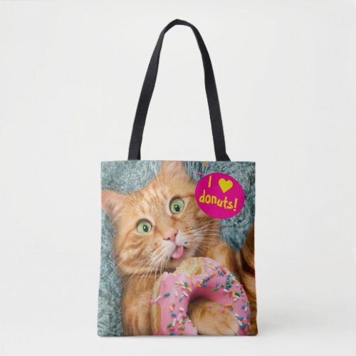 Cat Eating Donut Tote Bag