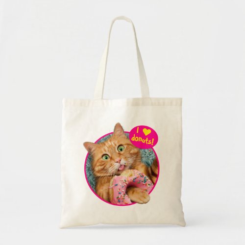 Cat Eating Donut Tote Bag