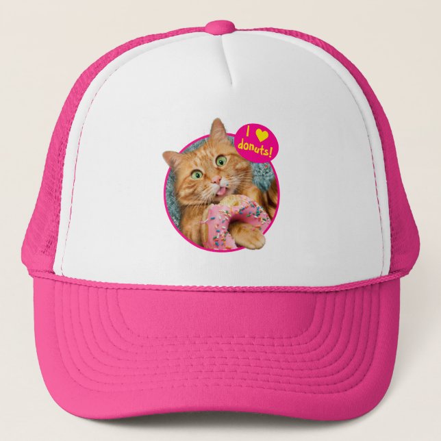 Cat Eating Donut Trucker Hat (Front)