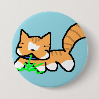 Cat eating grass button