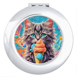 Cat Eating Ice Cream Cone Funny Kitten Cat 779 Compact Mirror