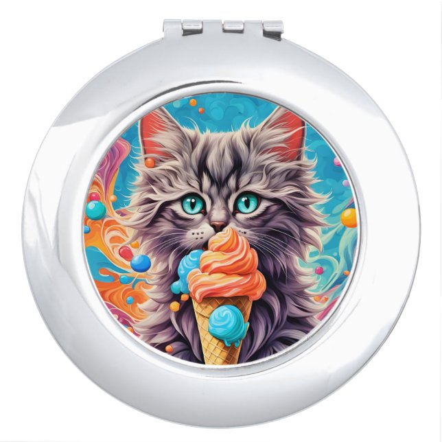 Cat Eating Ice Cream Cone Funny Kitten Cat 779 Compact Mirror (Front)