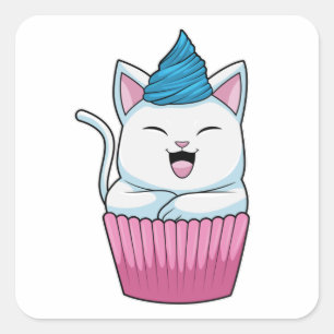 Cat Eating Muffin Square Sticker