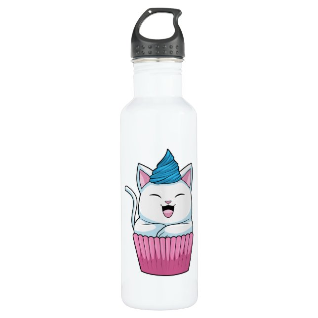 Cat Eating Muffin Stainless Steel Water Bottle (Front)