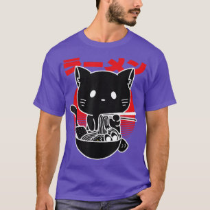 Cat Eating Noodles Japanese Esthetic Ramen Funny T-Shirt