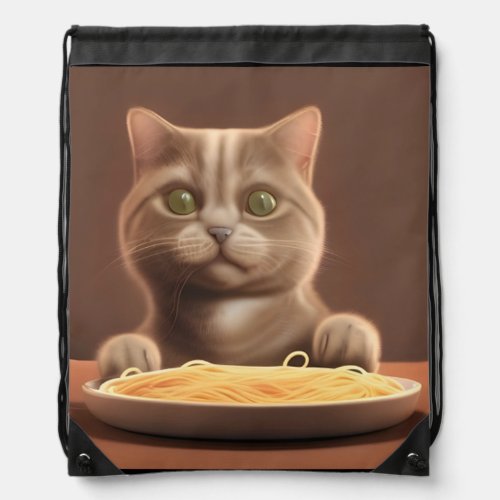 Cat eating noodles japanese food art  100 drawstring bag