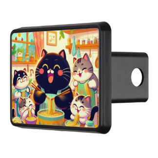 Cat eating Noodles with friendsTrailer Hitch Cover