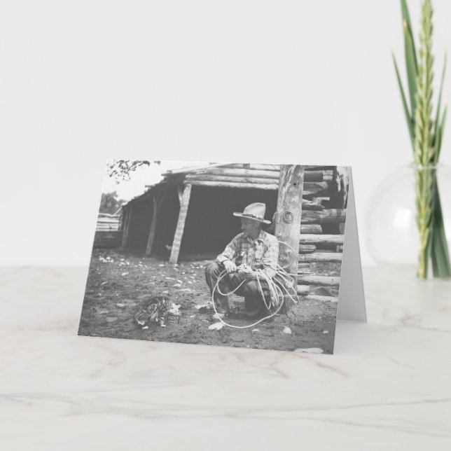 Cat eating out of a coffee can. card (Front)