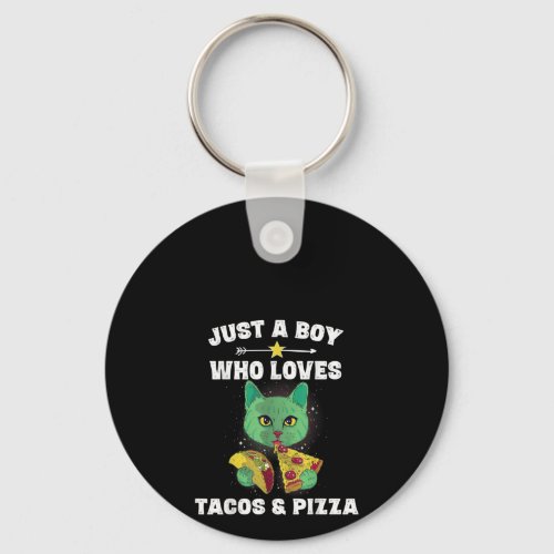 Cat Eating Pizza And Taco In Space Funny Saying Keychain