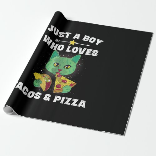 Cat Eating Pizza And Taco In Space Funny Saying Wrapping Paper