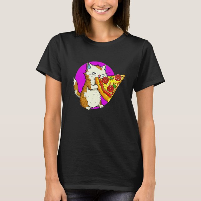 Cat Eating Pizza Cat And Pizza  Design T-Shirt (Front)