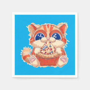 Cat Eating Pizza color Napkins