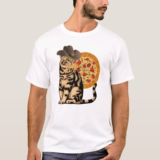 Cat eating pizza T-Shirt (Front)