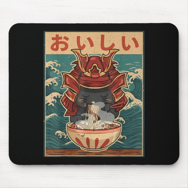 Cat Eating Ramen For Men Women Teens Girls Kawaii  Mouse Pad (Front)