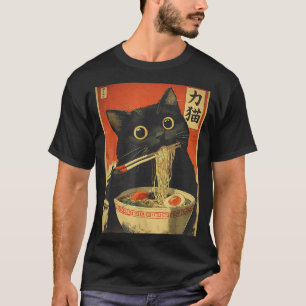 Cat Eating Ramen Funny Japanese Kawaii Cat Anime L T-Shirt
