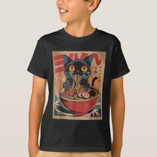 Cat Eating Ramen Japanese Graphic Tees Kawaii Cat 