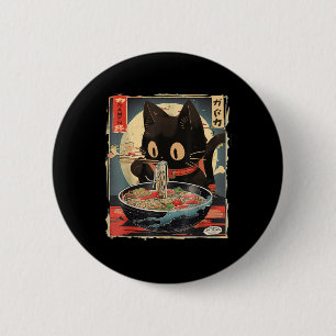 Cat Eating Ramen Noodle Funny Japanese Kawaii Anim Button