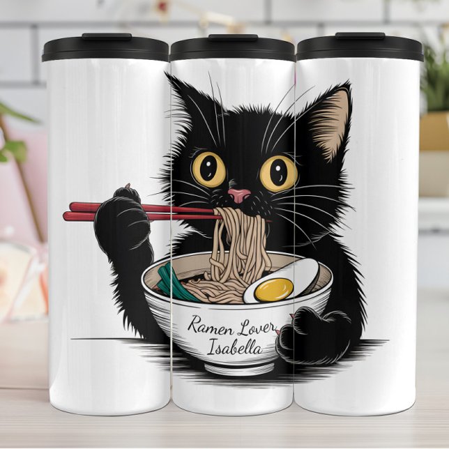 Cat Eating Ramen Noodles Funny Thermal Tumbler (Creator Uploaded)