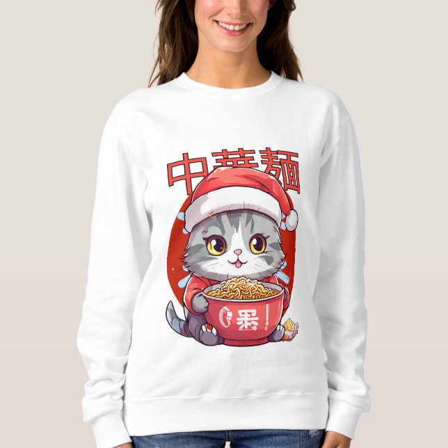 cat eating ramen noodles sweatshirt (Front)
