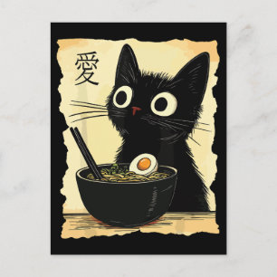 Cat eating ramen postcard