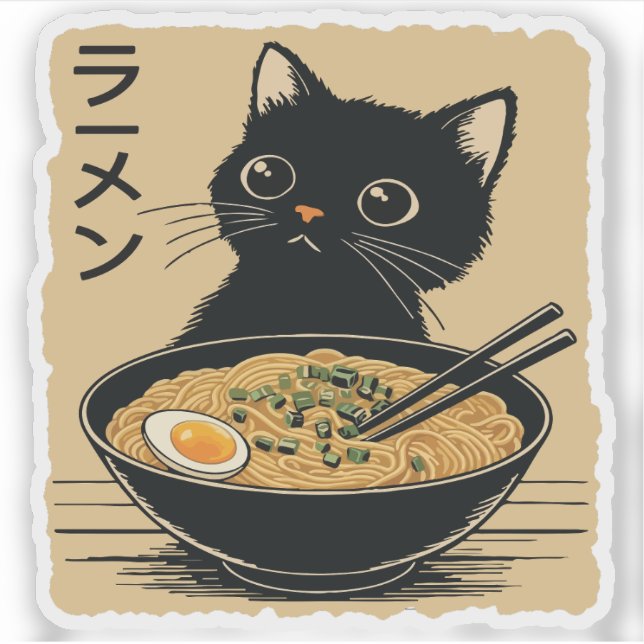 Cat eating ramen  sticker (Front)