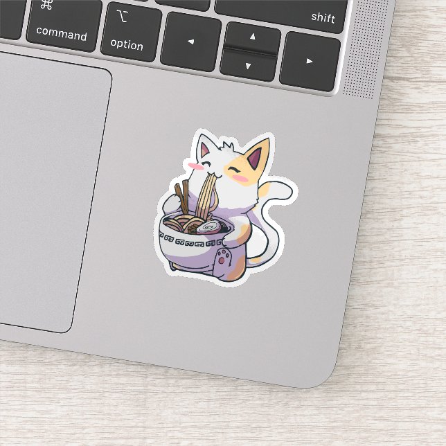 Cat Eating Ramen Sticker (Detail)