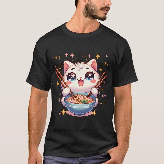 Cat Eating Ramen T-Shirt (Front)