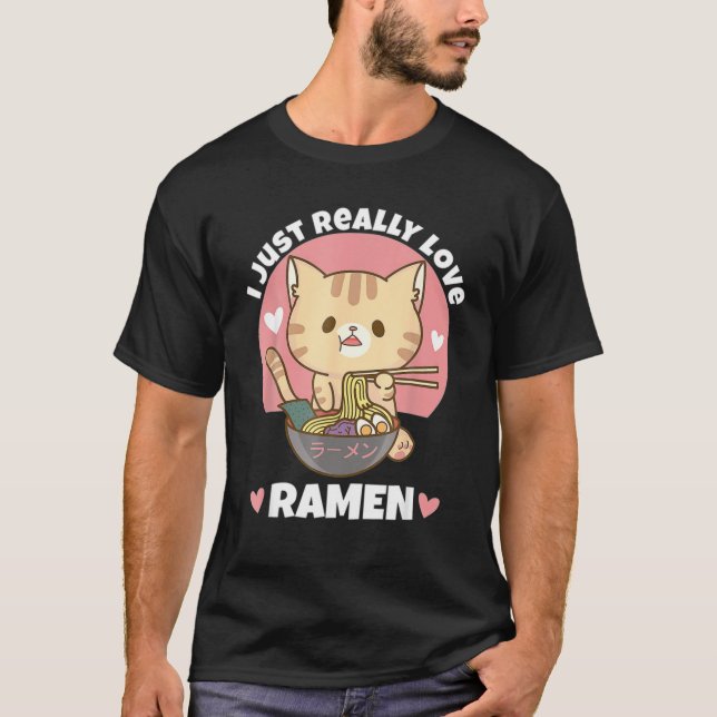Cat Eating Ramen T-Shirt (Front)