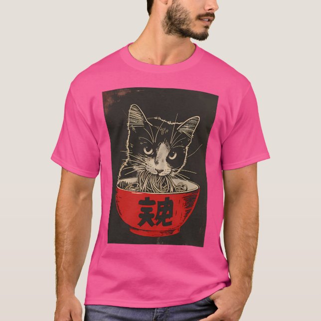 Cat Eating Ramen T-Shirt (Front)