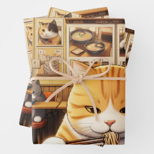 Cat Eating Ramen v1 Wrapping Paper Sheets