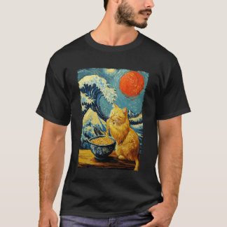 Cat Eating Ramen Van Gogh Artwork Wave Kanagawa An T-Shirt