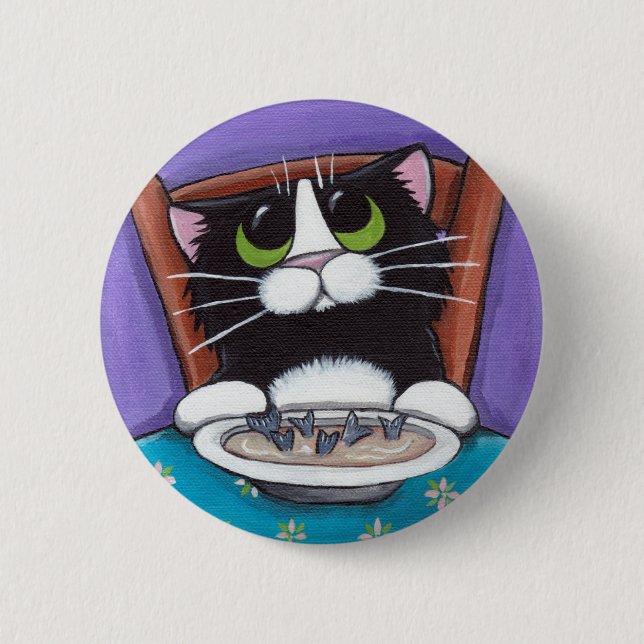 Cat Eating Soup Button (Front)