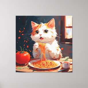 Cat eating spaghetti canvas print