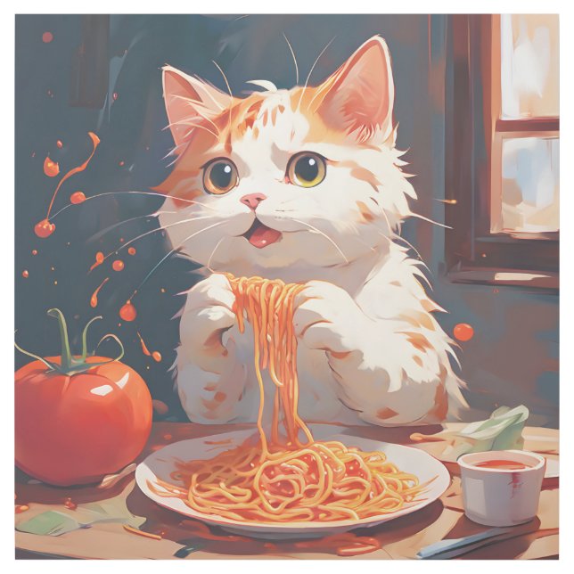 Cat eating spaghetti gallery wrap (Front)