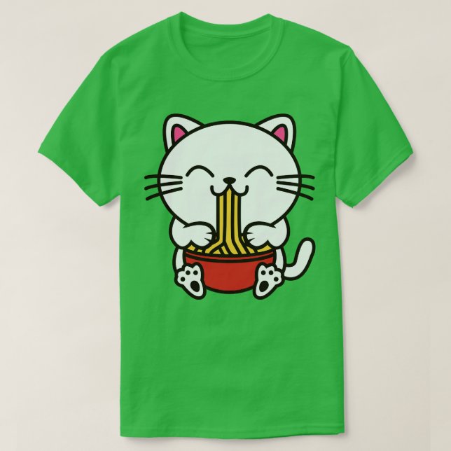 Cat Eating Spaghetti Kawaii T-Shirt (Design Front)