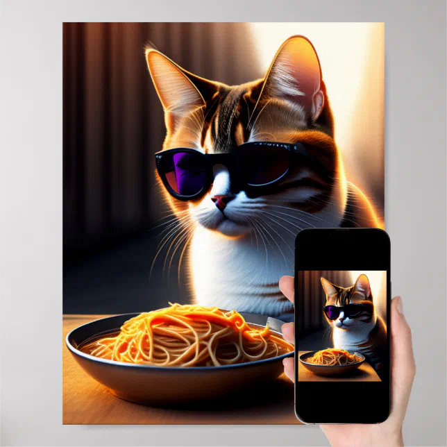 Cat Eating Spaghetti Meme Poster Zazzle